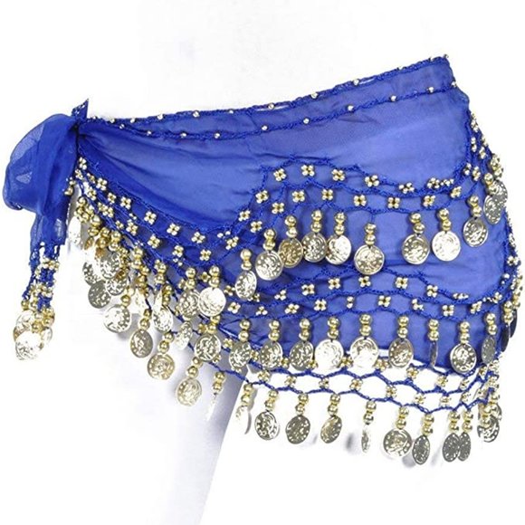 Brand New Blue Chiffon Tie up Hip Skirt Belly Dance Scarf Face Burqa Hair Cover - Picture 2 of 2